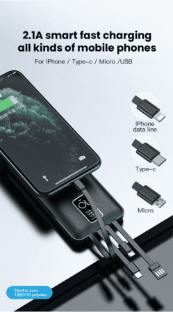 20,000mAh Mobile Power Bank Four In One Cables_2
