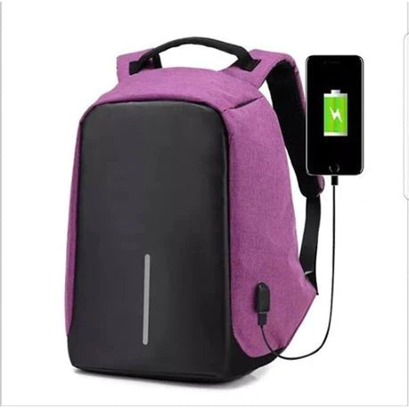 Anti-theft Travel Backpack Laptop School Bag with USB Charging Port - Purple_0