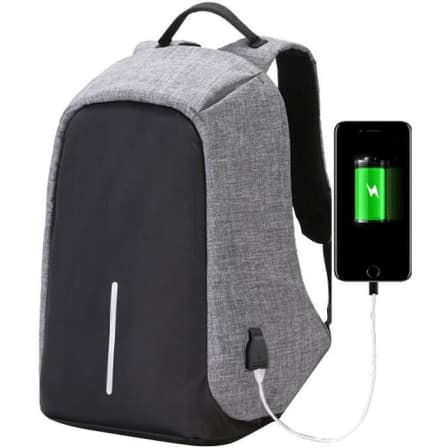 Anti-theft Travel Backpack Laptop School Bag with USB Charging Port - Grey_0