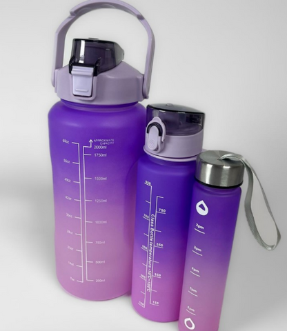 Motivational Water Bottles - Set of 3 -Purple/Pink (2Ltr/700Ml/300Ml)_0