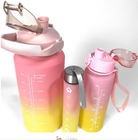 Motivational Water Bottles - Set of 3 -Pink/Yellow (2Ltr/700Ml/300Ml)_0